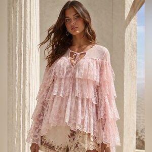 Galita Fashion Sz Medium Romantic Pink Lace Tiered Top • NWT!